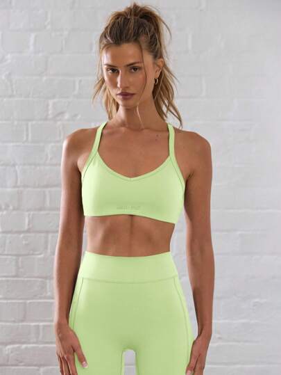 Ra Sport Plunge Spaghetti Strap Cross Back Strappy Activewear Sports BH Padel, Tennis, Pickleball Fitness Fall