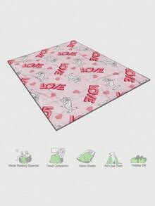 TOM & JERRY X SHEIN 粉色法兰绒字母卡通图案毛毯，适合休闲和办公室使用 - 粉色 - 查看 5