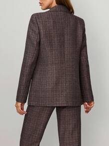 EURMUSE 粗花呢面料优雅优质西装外套，缺口翻领，单排扣，三颗黑色纽扣，合身廓形，专业经典风格 - 彩色 - 查看 2