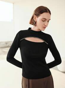 Uhlyne Women's Fashion Autumn Hollow Design Sexy Yet Elegant Retro Classic Casual High Neck Knit Slim Fit Practical Workwear Top All White Fall Cloth For Women