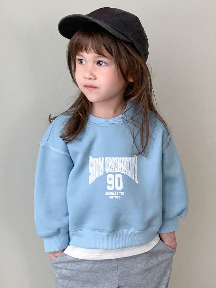 Toddler Girls' Round Neck Artistic Letter Print Long Sleeve Sweatshirt, Spring/Autumn