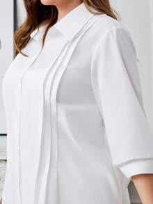 EMERY ROSE 大码女式纯色七分袖褶皱设计休闲宽松衬衫