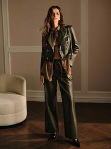 MOTF PREMIUM PU 皮革腰带裤 - 橄欖綠 - 查看 4