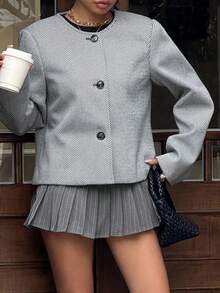 DAZY Women's Round Neck H-Shaped Short Jacket, Autumn/Winter Women Coats - Black and White - View 4