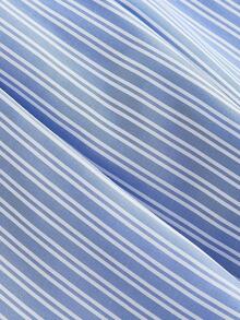 SHEIN MOD Women's Plus Size Elegant Striped Long Sleeve Shirt, Fitted Waist Belt Puff Sleeve Blouse, Suitable For Women, Flattering Silhouette And Graceful Style, For Work Or Casual,Fall Clothes For Women, Striped Blouse, Fitted Blouse, Women Blouses And Shirts, Work Blouses, Casual Work Tops - Blue and White - View 6