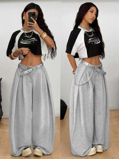 Coolane Quần ống rộng dáng rộng màu xám Pháp, cổ điển, thường ngày, phong cách Hippie đường phố, dáng rộng cho nữ mùa hè