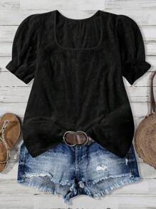 Linhara 大码女式时尚休闲网眼刺绣衬衫