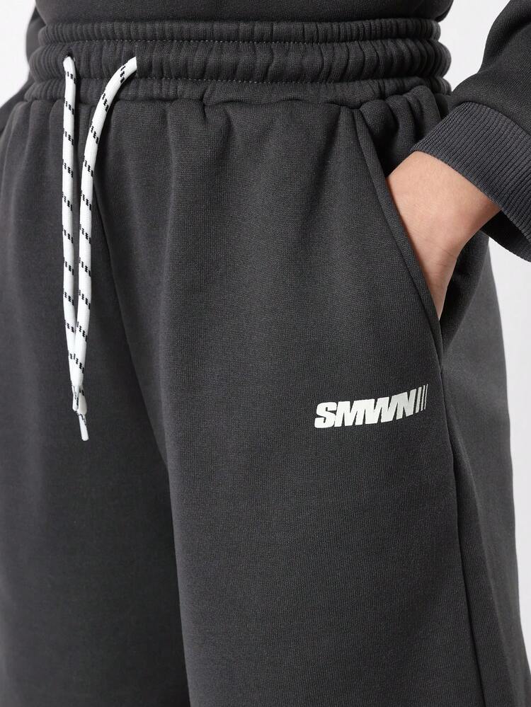 Oversized Slogan Print Hoodie With Matching Shorts