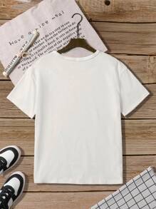 SHEIN Explorewe Tween Boy Summer Letter Printed Round Neck Short Sleeve Casual T-Shirt
