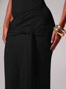 MUSERA Đầm maxi không tay ôm sát, cổ xẻ, buộc dây phía trước, kiểu dáng Ibiza, gợi cảm, thích hợp cho kỳ nghỉ xuân hè, lễ hội, tiệc tùng, đi biển, dạ hội, tốt nghiệp, thanh lịch, sinh nhật, đám cưới, khách mời, mùa thu hè, trang phục đi nghỉ mát. - màu đen - Xem 5