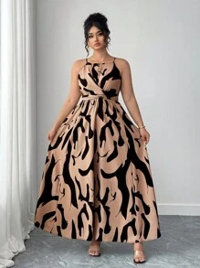 Elenzga Halloween Plus Size Women's Fashionable Elegant Backless Hollow Waist Twist Asymmetric Dress, Suitable For Vacation And Dates