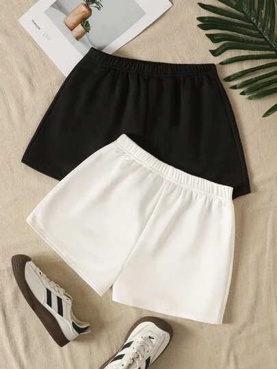 2件套青少年女童休闲纯色针织阔腿短裤