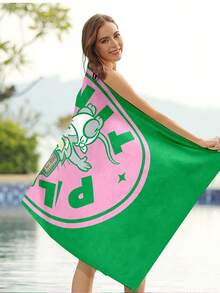 TOM & JERRY X SHEIN Serviette de plage en microfibre à haute absorption avec motif de lettre et de dessin animé, séchage rapide, légère et durable pour le bain, la piscine, les voyages - cadeau de vacances unisexe pour hommes et femmes