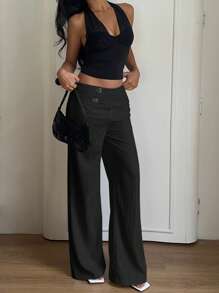 SHEIN EZwear Plus Size Casual Solid Color Loose Fit Wide Leg Pants, Versatile For Everyday Wear