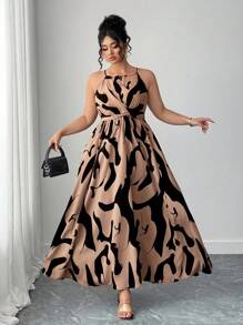 Elenzga Halloween Plus Size Women's Fashionable Elegant Backless Hollow Waist Twist Asymmetric Dress, Suitable For Vacation And Dates