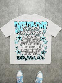 SHEIN 青少年男孩休闲简约卡通图案短袖圆领T恤，适合夏季