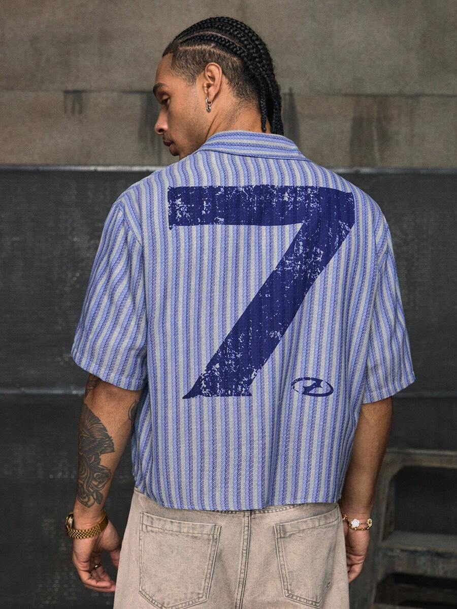 AXEPEAK Men's Loose Fit Printed Shirt With Turndown Collar, Metal Hem Clip - Blue - View 1