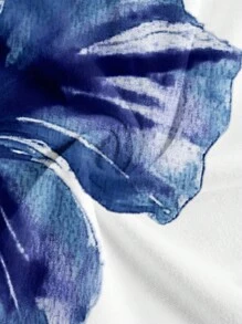 SHEIN MOD Women's Casual Blue Lily Print Asymmetric Hem Tube Top, Suitable For Summer, Beach, Music Festivals, Spring Break, Vacation Vibes - Multicolor - View 3