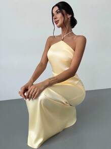 Firerie 女士浅黄色串珠系带前吊带背心和低腰中裙套装，适合春夏季休闲度假，浅色套装，春夏季服装，沙滩装，性感，度假，海滩，波西米亚，夏威夷 - 黃色 - 查看 6