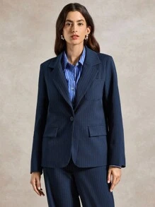 Briarwyn 女式条纹翻领长袖西装外套和裤子 休闲套装 秋季女装 冬季女装 返校节服装 女式办公室服装 女式教师服装 复古服装 复古风 - 藏蓝色 - 查看 1