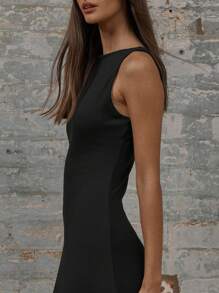 MUSERA 圆领露肩长款连衣裙，夏季女装，毕业季优雅可爱性感度假波西米亚风婚礼宾客海滩假日秋季夏季穿搭情人节 - 黑色 - 查看 5