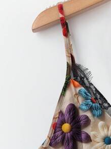 EMERY ROSE 加大码 V 领蕾丝拼布花卉图案夏季纯色优雅吊带背心，适合度假、约会、派对和时尚