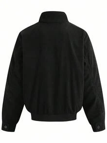 Chillumni Plusstorlek Herr Enfärgad Minimalistisk Casual Långärmad Jacka , Höst Vinter , Manchesterjacka - Svart - Visa 2