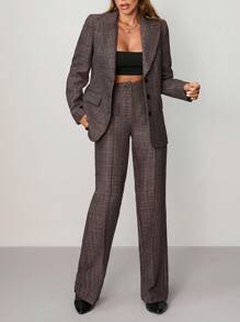 EURMUSE 粗花呢面料优雅优质西装外套，缺口翻领，单排扣，三颗黑色纽扣，合身廓形，专业经典风格 - 彩色 - 查看 6