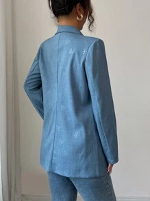 Selianne 女式休闲蝴蝶结领长袖西装外套 - 霧霾藍 - 查看 2