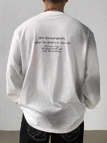 DAZY Camiseta Branca de Manga Longa com Estampa de Letra Vintage de Outono Estilo Gótico de Rua para Homens Camisetas Gráficas Masculinas - Branco - Visão 2