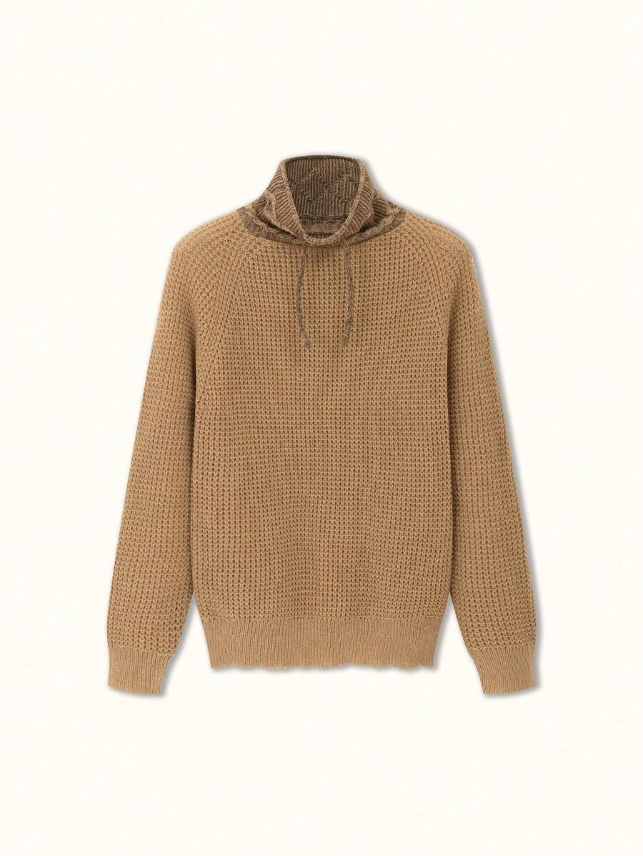 Manfinity Homme Men's Raglan Sleeve Drawstring Design Loose Knit Sweater Brown Sweater Brown Turtleneck Men Turtleneck Sweater - Brown - View 1