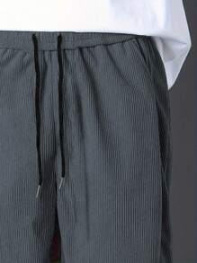 Manfinity EZcore 休闲男士长款灯芯绒慢跑裤，字母图案，舒适合身，男士宽松直筒休闲裤，宽松街头潮流男士街头潮流裤，秋冬 - 灰色 - 查看 5