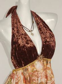 SHEIN ICON Váy ngắn nhung chắp vá phong cách cung điện cổ điển, gợi cảm cổ điển, thích hợp mặc dự tiệc và mặc hàng ngày, trang phục thời trang mùa thu cho phụ nữ - Nhiều màu - Xem 7