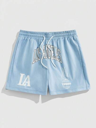 Street Life Men's Casual Letter Printed Drawstring Shorts, Summer