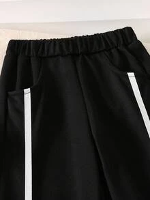 SHEIN 1 buc. Pantaloni sport casual negri pentru copii, potriviți pentru primăvară, vară, toamnă, iarnă, sezonul de întoarcere la școală - Negru - Vizualizare 4