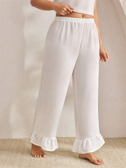Ocili Plus Size Women Striped Crepe Pajama Bottoms With Ruffle Hem, Comfortable, Fall