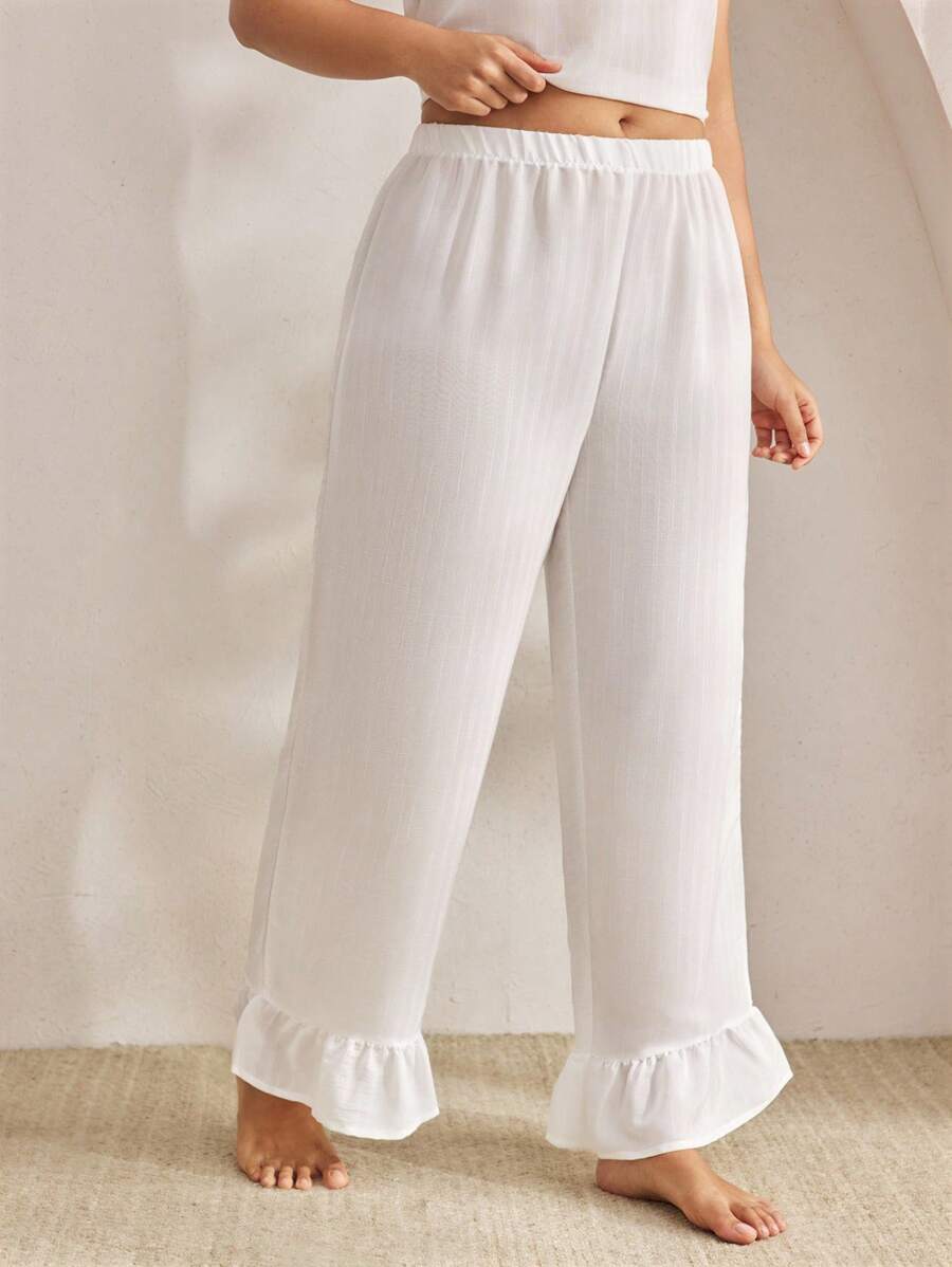 Ocili 大码女式条纹绉纱睡裤，荷叶边下摆，舒适，秋季