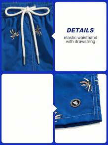 Horizaway 男式抽绳腰带植物印花口袋沙滩短裤