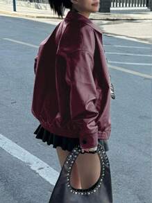 INAWLY Veste à manches longues, coupe ample, style motard pour femme, pour l'automne/l'hiver