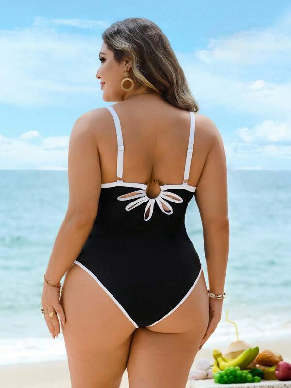SHEIN Swim Curve Plus Size Fashionable Solid Color Sexy One-Piece Swimsuit For Summer Beach Vacation