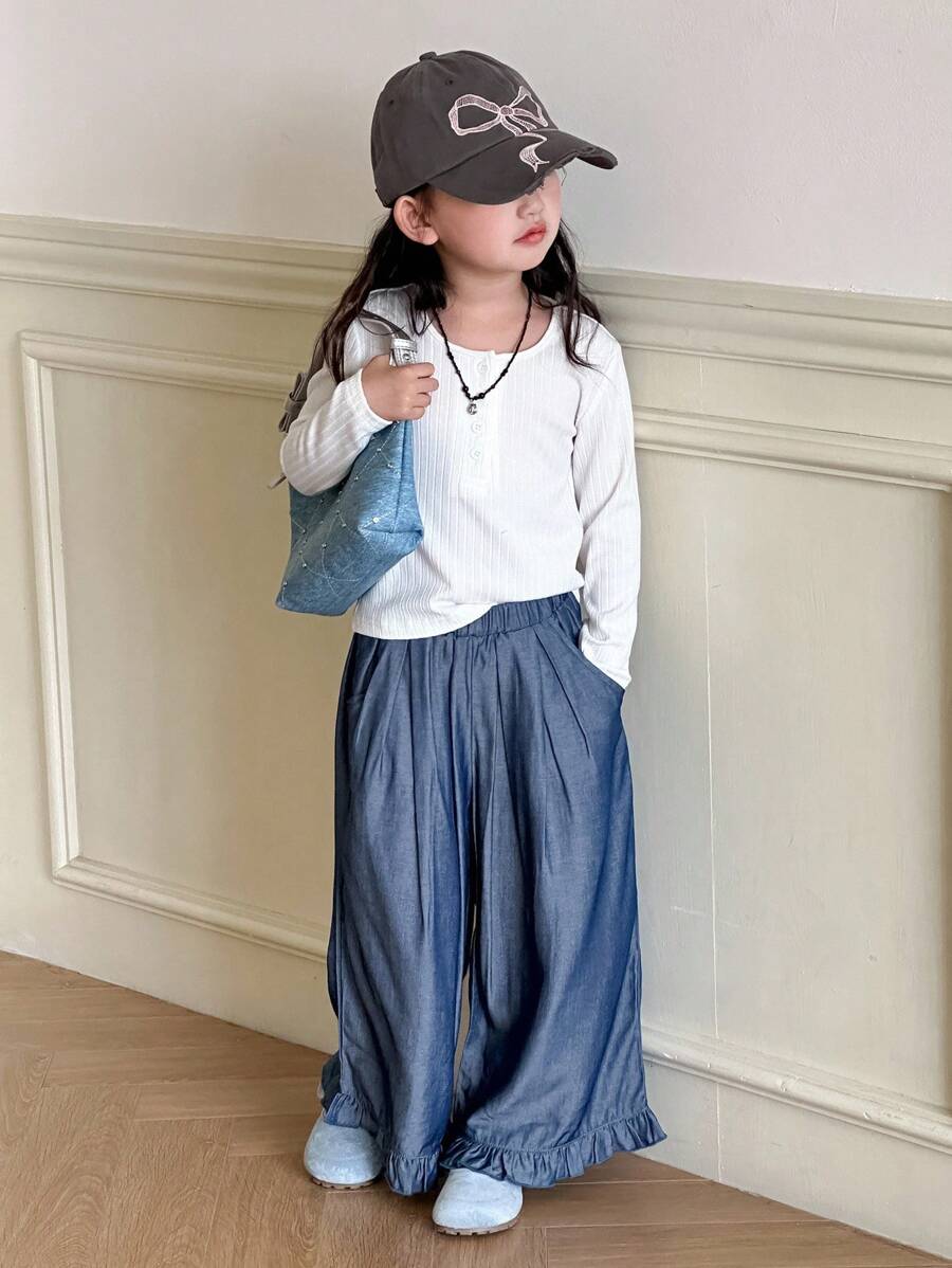 Dazy Kids Young Girls Casual Loose Wide-Leg Jeans - Blue - View 1