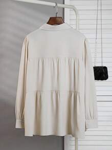 INAWLY 时尚夏季女式泡泡袖单排扣衬衫 - 杏色 - 查看 2