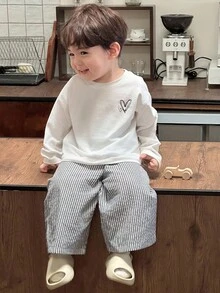 Hapijoa 2件套男婴休闲印花短袖T恤和条纹宽松裤睡衣套装，秋季男婴印花衬衫 - 白色 - 查看 8