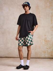 Zalmeno Quần short đi biển họa tiết caro có dây rút ở eo dành cho nam - màu xanh lá - Xem 4