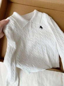 Comfortcana Women's Embroidered Decor White Long Sleeve Sweater,Fall Women Clothes,Back To School,Business Casual Woman,Teacher Outfits For Women,Going Out Tops Women - White - View 5