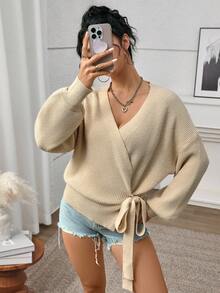 INAWLY Women's Fashion Wrap Tie Long Sleeve Cardigan - Apricot - View 1