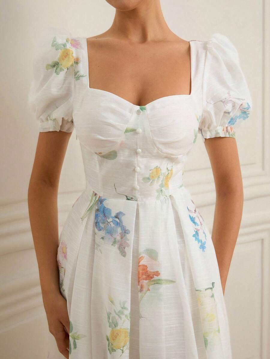BELROSIE Organza Sleeveless Ruffle Trim Dress For Women - Multicolor - View 1