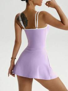 Easithlete 女式撞色细肩带扭纹前开襟运动连衣裤