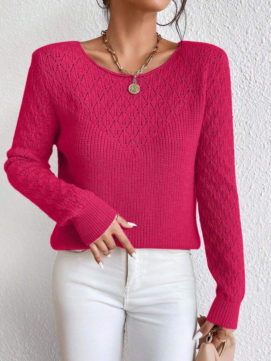 RueChic Women's Solid Color Simple Sweater - Hot Pink - View 1
