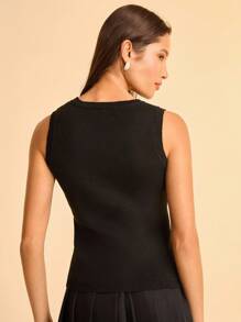 CAJUNI 女式波西米亚风热带白色花卉印花，黑色无袖针织轻便休闲度假背心 - 彩色 - 查看 2